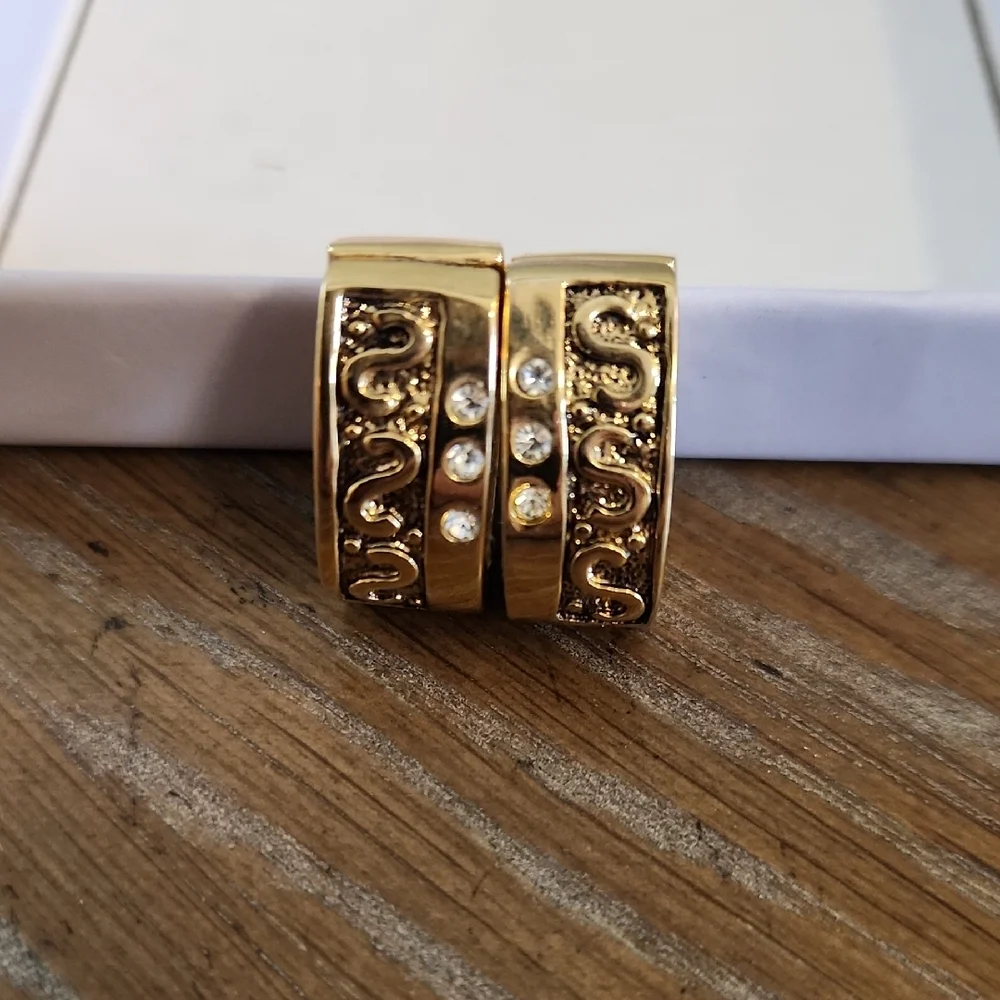 Vintage Scroll and Rhinestone Magnetic Huggie Clip-on Earrings